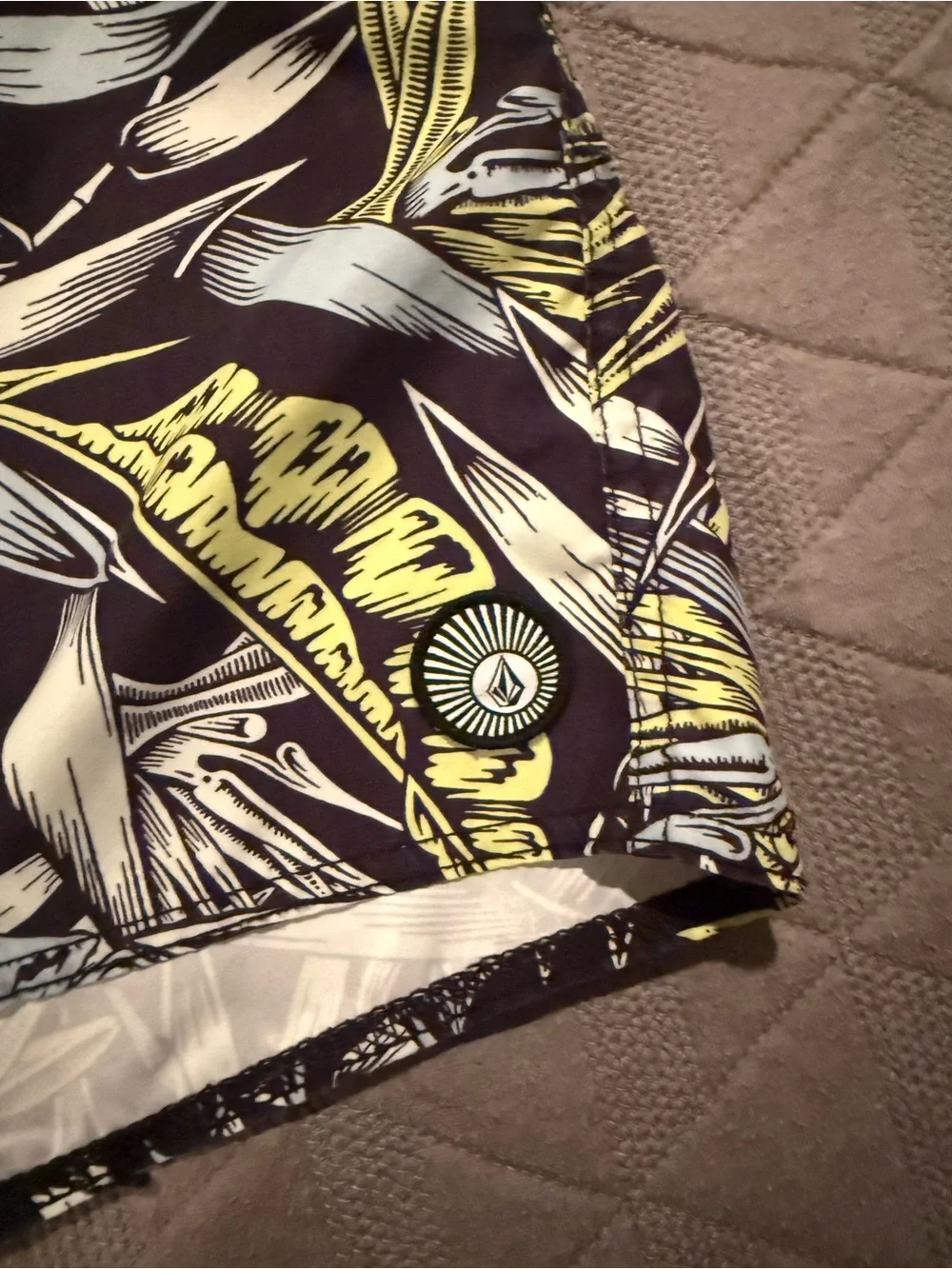 Volcom Tropical Print Swim Shorts with Yellow Accents